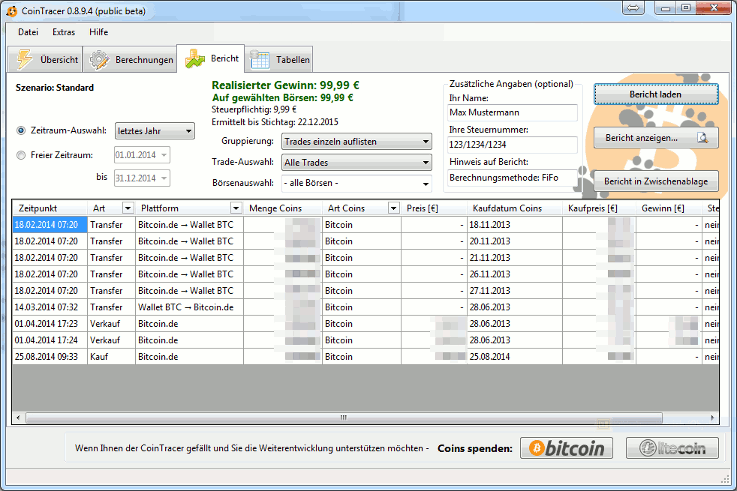 CoinTracer Gewinn-/Verlustbericht