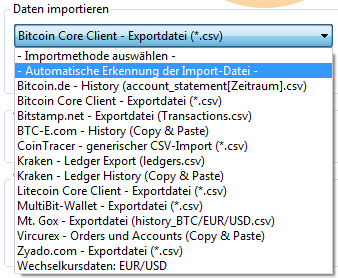 CoinTracer Importmöglichkeiten